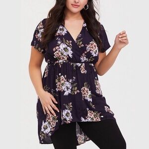 Torrid Purple Floral Gauze Babydoll Tunic